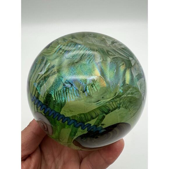 Kog Kokomo Dichroic Art Glass Ocean Fossil Sea Life Paperweight 3.5” RARE Signed - Picture 11 of 13